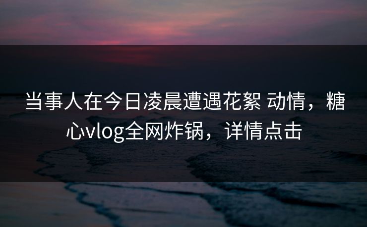 当事人在今日凌晨遭遇花絮 动情，糖心vlog全网炸锅，详情点击